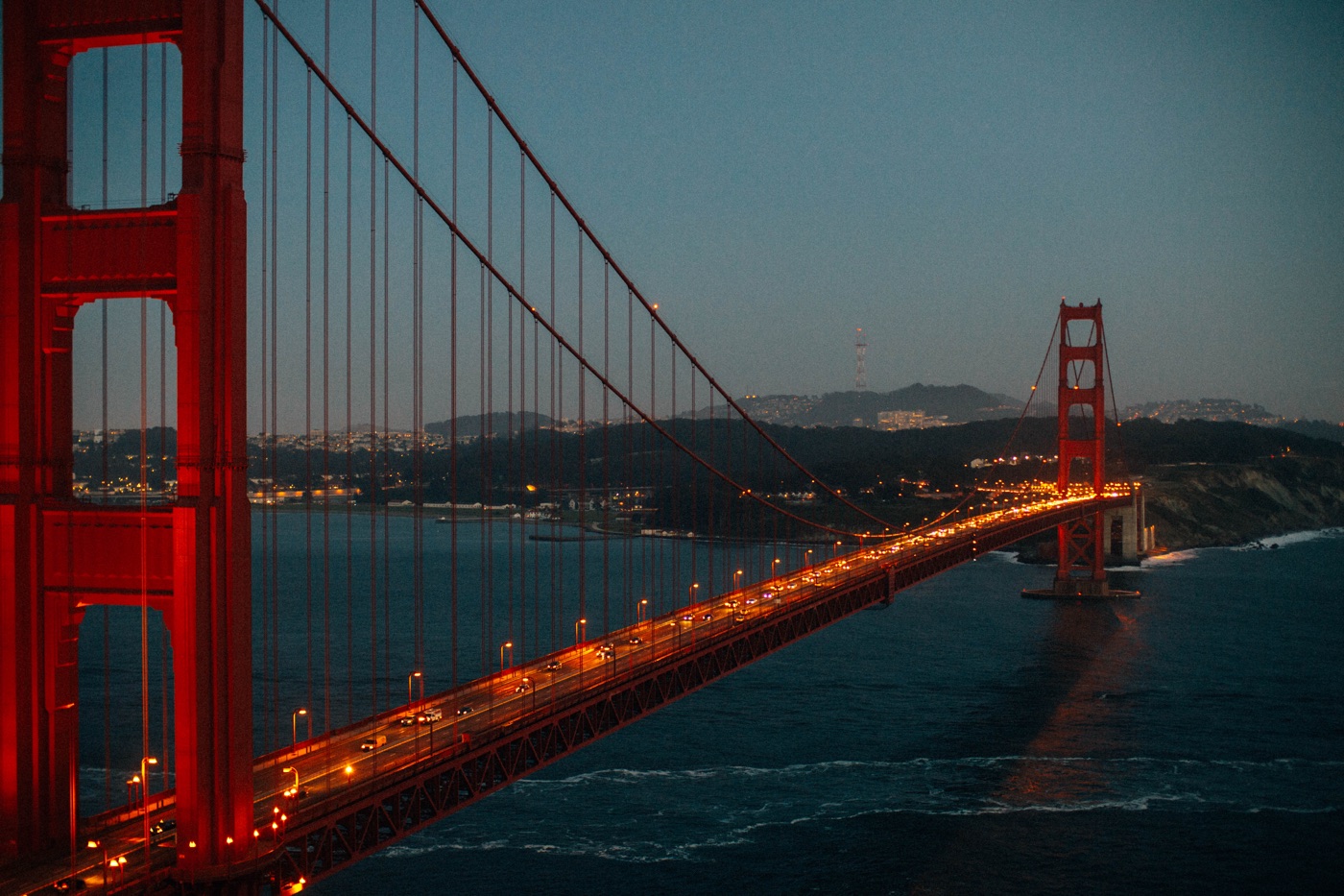 Golden Gate Bridge at night, San Francisco, California metal print